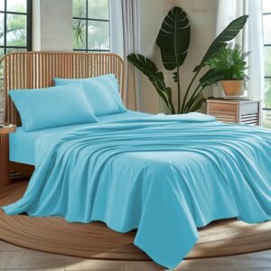 Luxury 1000-Thread Microfiber 4-Piece Bed Sheet Set – Light Blue (King)