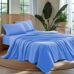 Luxury 1000-Thread Microfiber 4-Piece Bed Sheet Set – Deep Sky Blue (Single)