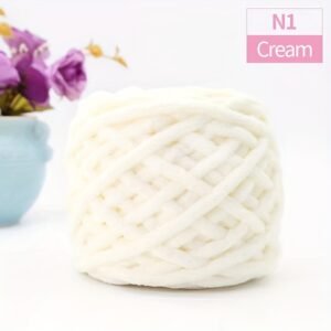 Luxurious Thick Polyester Yarn – 100g Ball | Cream